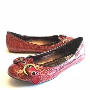 NAUGHTY MONEKY Flats Red Leather Gold Scribble